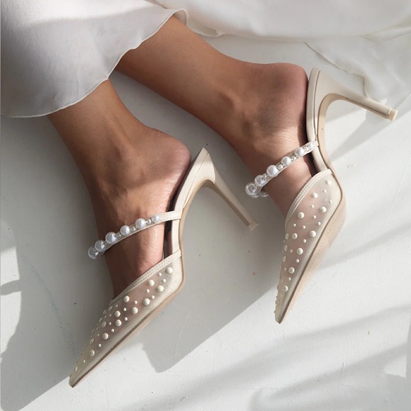 New Dolce Vita Katik pearl heels ivory mesh bridal mule wedding heels shoes - Picture 2 of 15